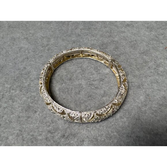 Vintage Silver-Tone Rhinestone Bangle Bracelet Elegant Jewelry - Picture 4 of 10